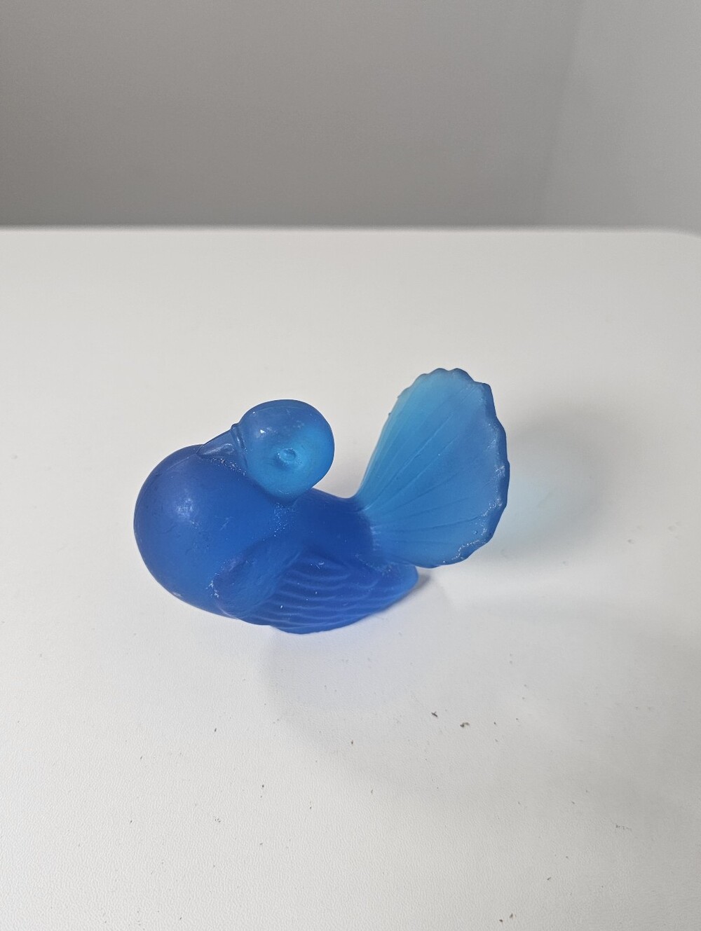 Vintage Art Glass Blue Frosted Satin Turkey Bird Dove Figurine Paperweight 3.5"